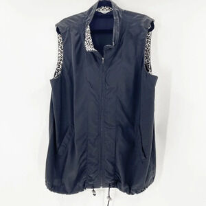 Vintage Full Zip Vest Womens Size L Black Pocket Leopard Trim Outdoor 90s Classi